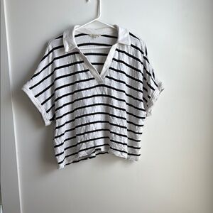 Madewell collared Black and White Striped Top